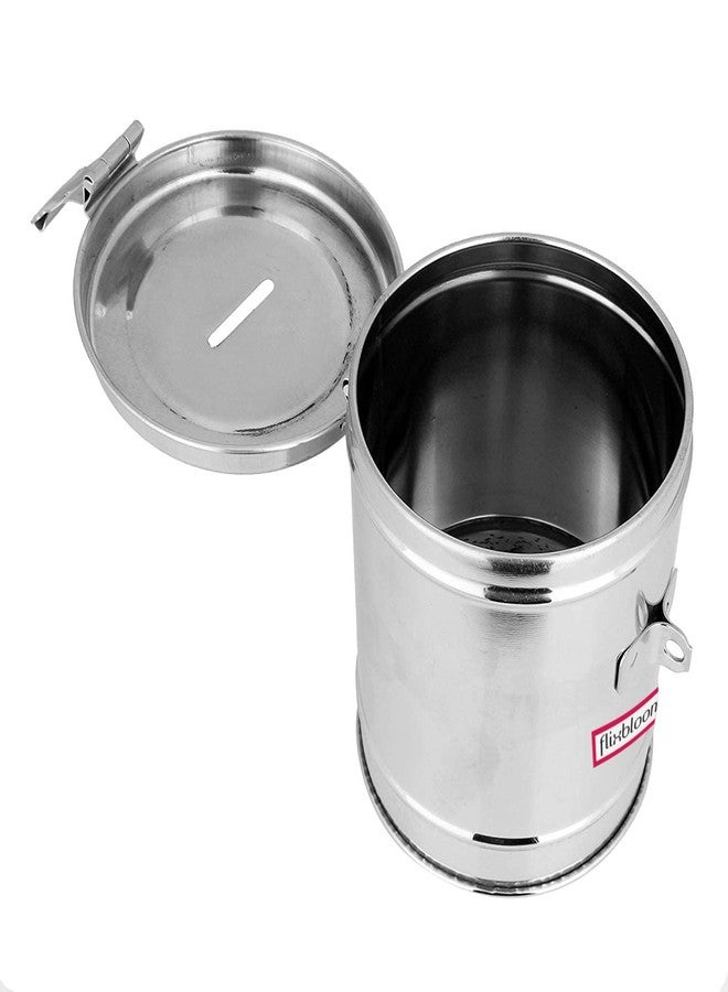 Flixbloom Stainless Steel Piggy Bank/Gullak Money/Coin Box for Saving Money for Kids with a Pressing Lock Size (Round Shape) - Image 2